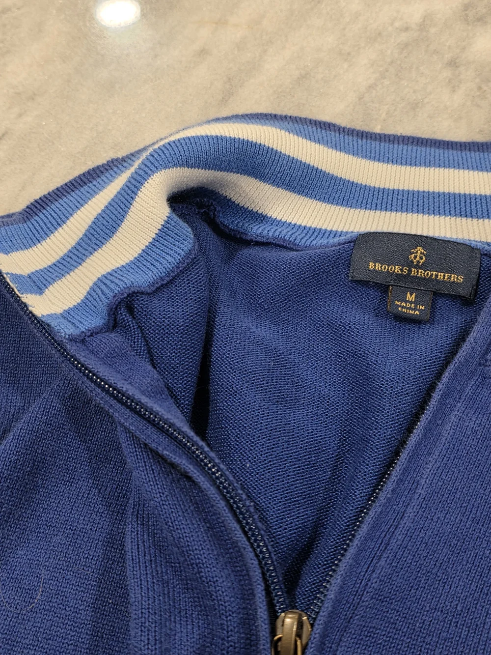 Men's Medium Brooks Brothers Cotton Blend Quarter Zip Pullover Blue Sweater